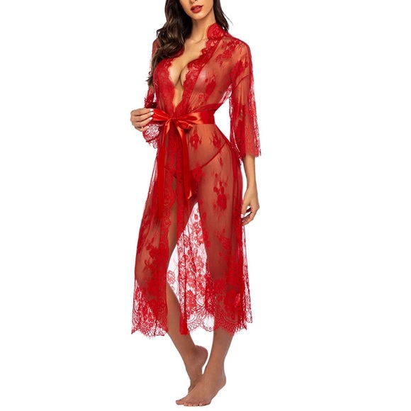 Other - Long Lace Lingerie Kimono Robe Swimsuit Cover Up